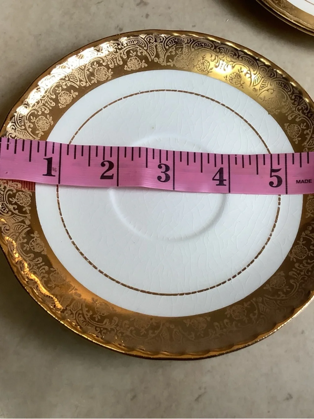 Vintage Crooksville China Co 22K Gold Colonial Courting Couple tea cup & saucers